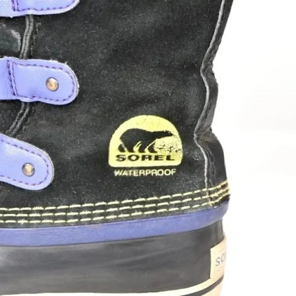 Sorel Joan  of Arctic Boots With Fur Waterproof Black Purple Youth Size 2 - Picture 3 of 11